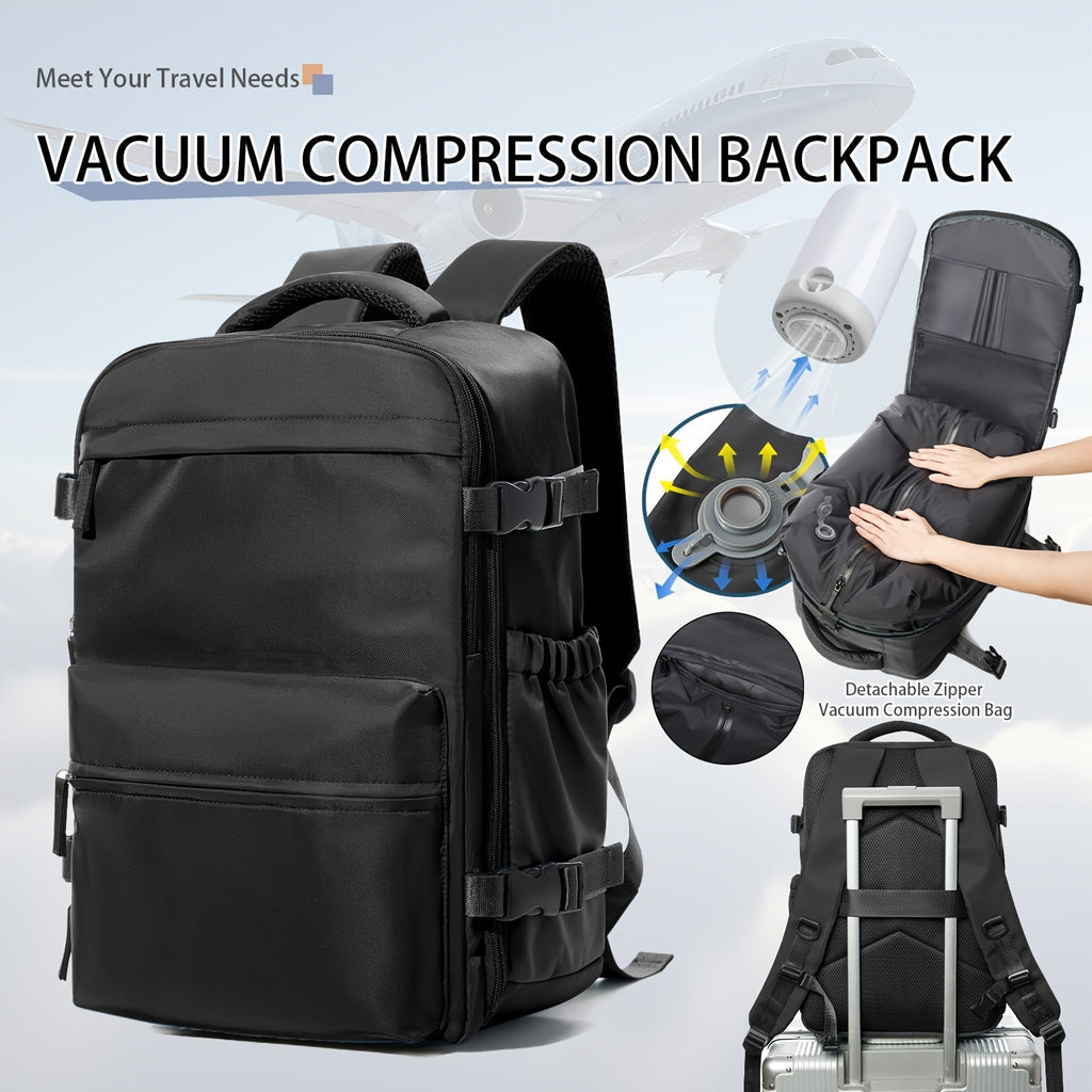 Vacuum Seal Travel Backpack with Air Pump – Expandable Large Capacity Compression Space Saver Laptop Carry-On Bag Oxford Cloth for Men Women Hiking Camping Travel