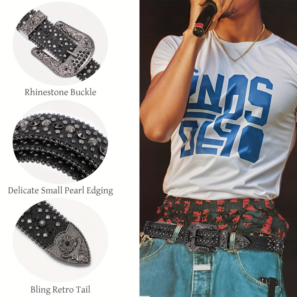 Rhinestone Belt Unisex Western Cowgirl Bling Faux Leather Removable Buckle – Sparkling Adjustable Waist Belt for Women Men 13 Colors Sizes S-XL Party Festival Halloween Christmas Gift
