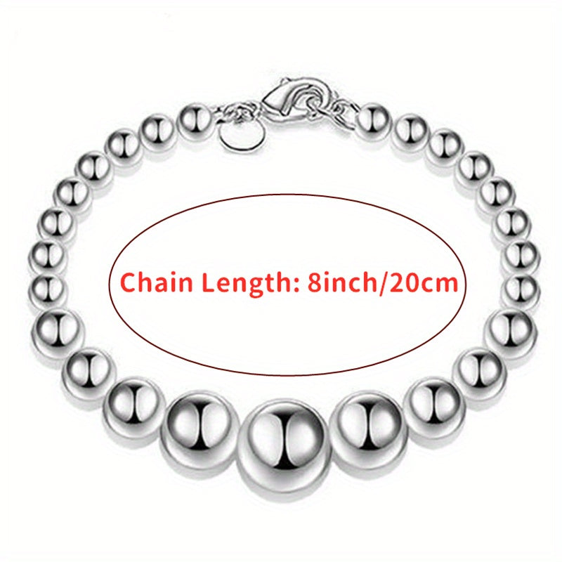 S925 Sterling Silver Beaded Bracelet Set for Women 3pcs – Handcrafted Stackable Round Bead Minimalist Bracelets 15.68g Hypoallergenic Daily Wear Valentine's Day Birthday Anniversary Gift