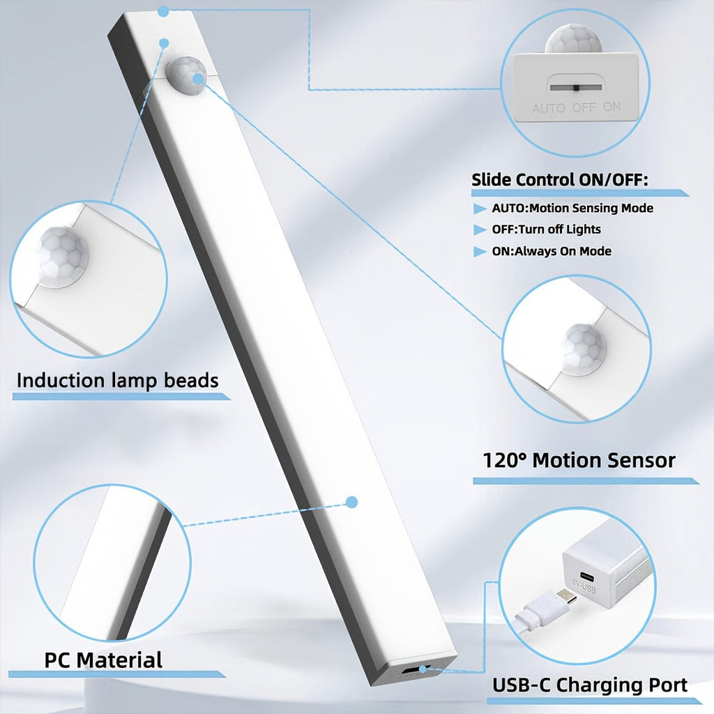 Motion Sensor LED Cabinet Light USB Rechargeable – Smart Wireless Under Cabinet Lighting, 3-Speed Dimming, Night Light for Kitchen, Bedroom, Closet, Stairs, Hallway – 6 Pack or 3 Pack