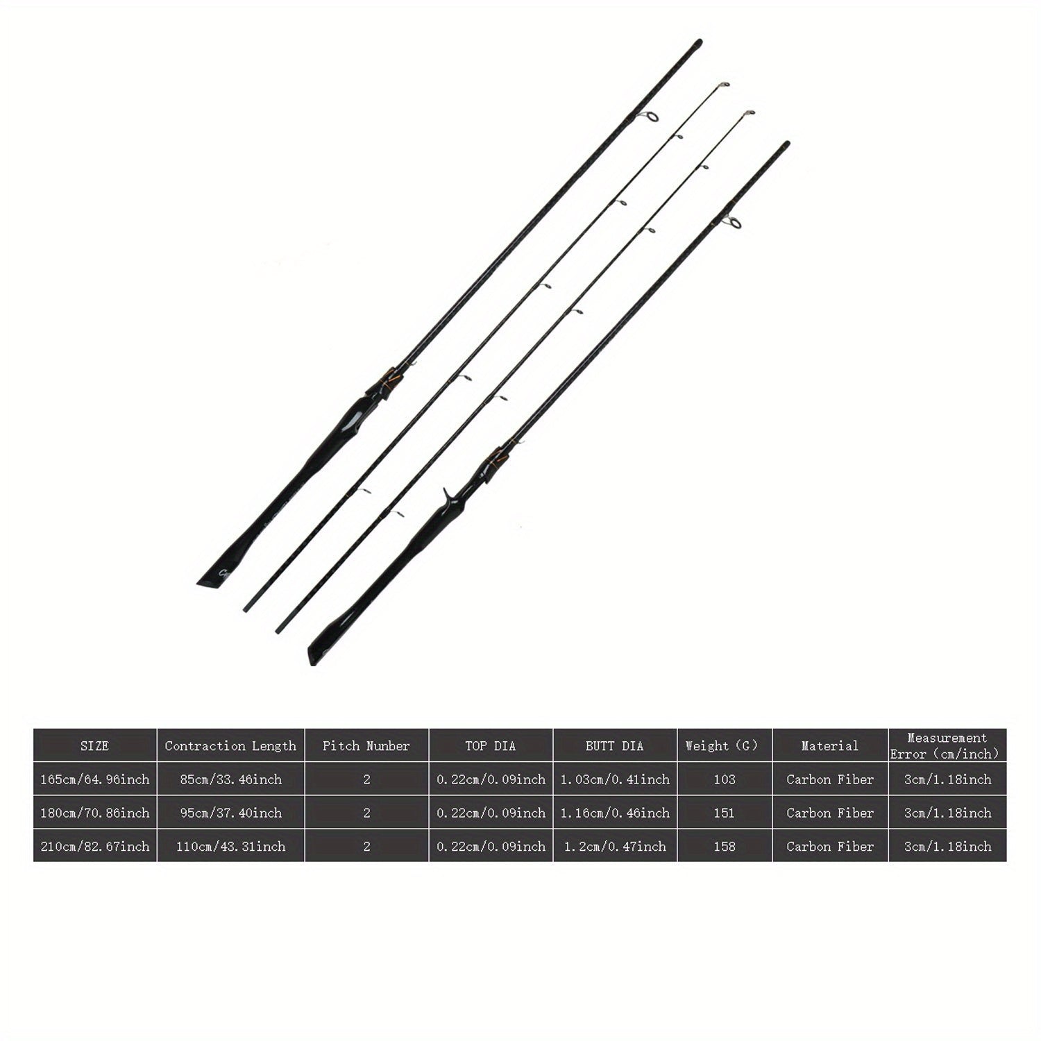 Carbon Fiber Fishing Rod Casting & Spinning – Sensitive Tip, Comfortable Grip, Large Guide Rings for Bass & Trout, Freshwater & Saltwater – 165cm / 180cm / 210cm, Modern Black Stripe Design, Perfect Fishing Gift