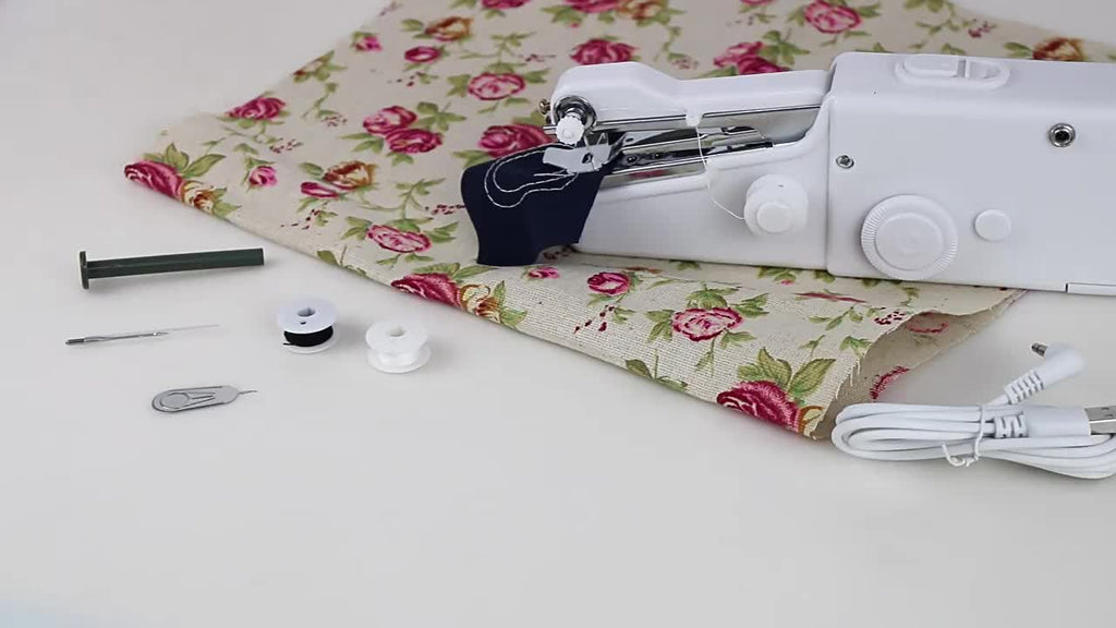 Portable Cordless Mini Sewing Machine with Accessory Kit – Lightweight Handheld Stitching Tool for Beginners Quick Fabric Repairs Hemming Patching and DIY Crafts – Battery USB Powered White or Black
