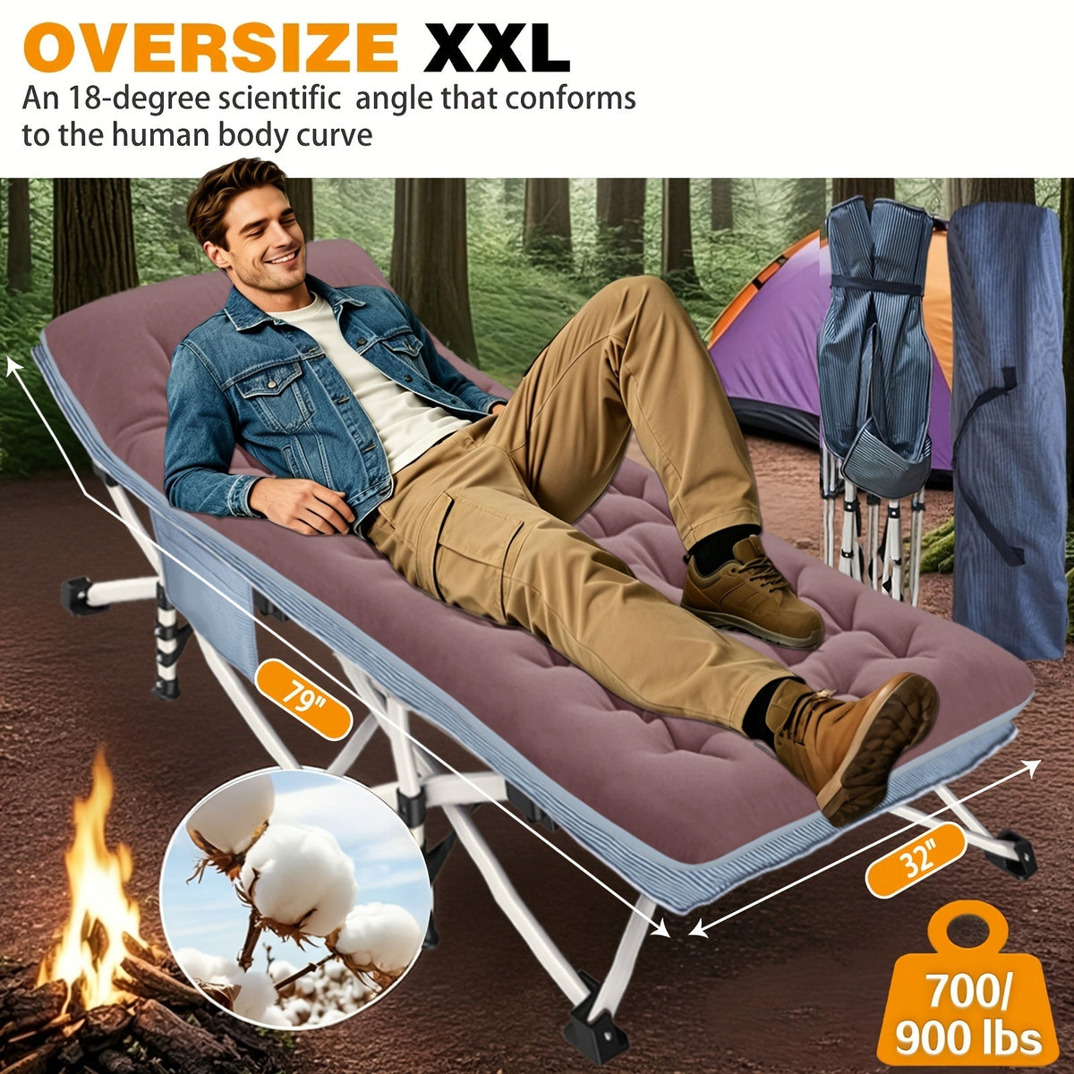 Camping Cot with Mattress XXL 32 Inch Wide 1200D Oxford Heavy-Duty Folding – Extra Wide Portable Outdoor Sleeping Cot with Carry Bag for Adults, Camping Hiking Travel & Guest Use