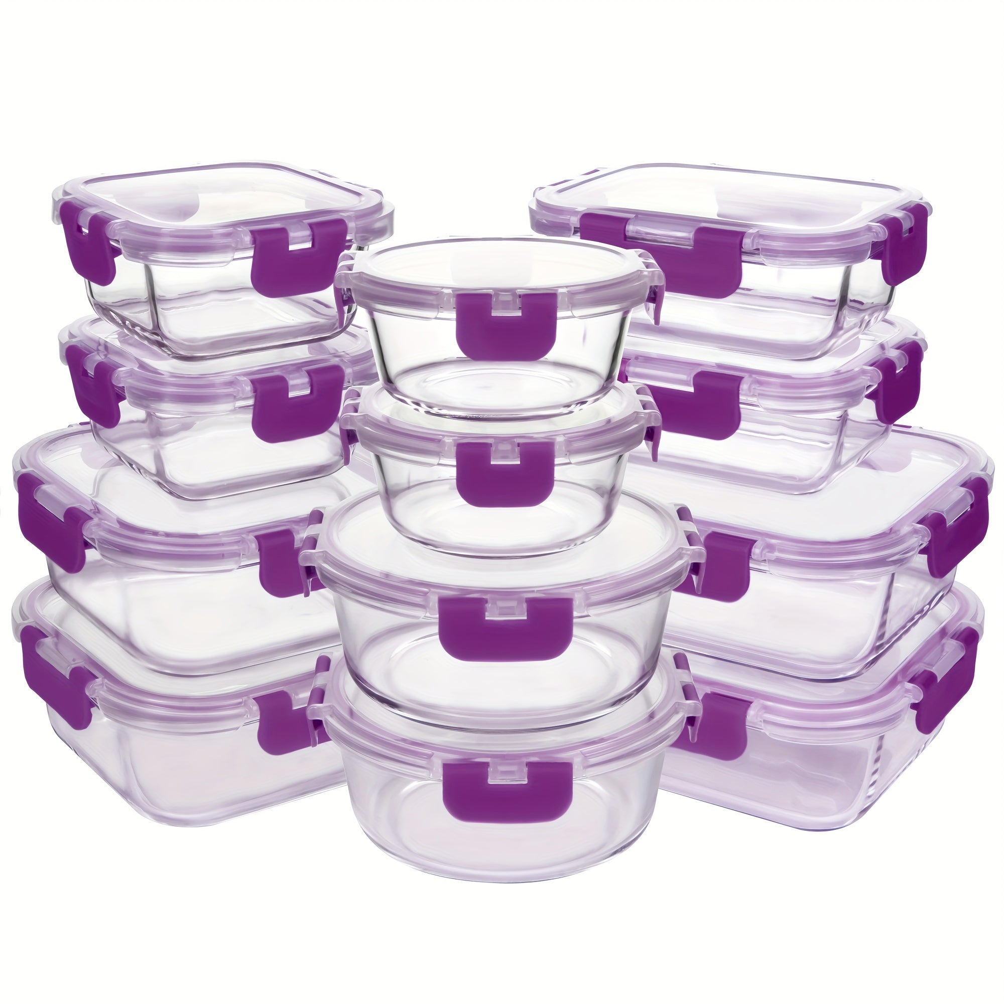 Borosilicate Glass Food Storage Containers 24-Pack (12 Bowls + 12 Airtight Lids) – Meal Prep Glass Bowls, Microwave & Dishwasher & Freezer Safe, BPA Free, Multi-Color Lids for Kitchen & Lunch