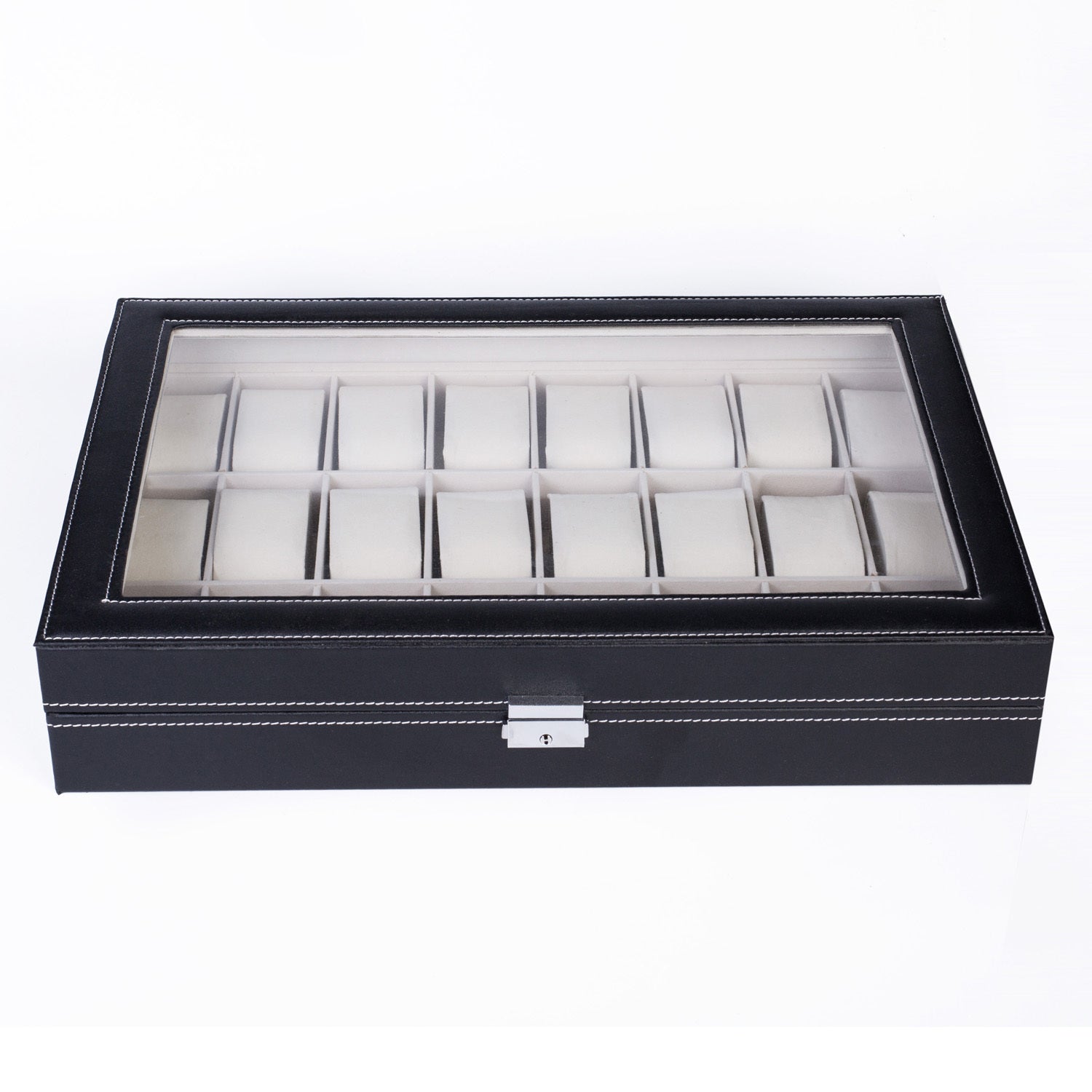 24-Slot PU Leather Watch Box Organizer Large Capacity – Top-Opening Lid Watch Display Case Cushioned Storage for Men Women Watch Collector Gift Black 43x29x8.5cm