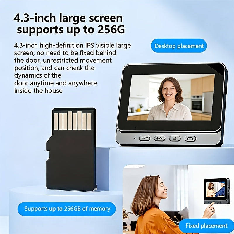 Wireless Video Doorbell Camera No Wi-Fi Needed with 4.3" Indoor Monitor – 1080P FHD 120° Wide Angle Night Vision Two-Way Audio 1200mAh Battery SD Card Storage Easy Install Home Security