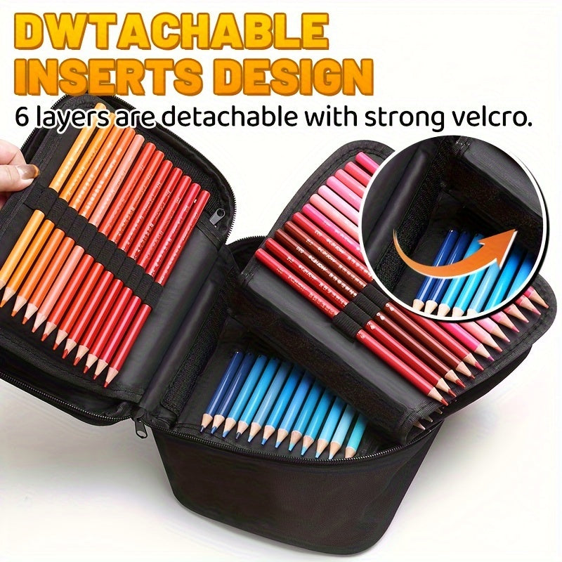 168-Slot Colored Pencil Case Large Art Organizer with 7 Detachable Layers – Polyester, Zipper Pockets, Holds Markers & Pens, Artist Gift for Students & Adults