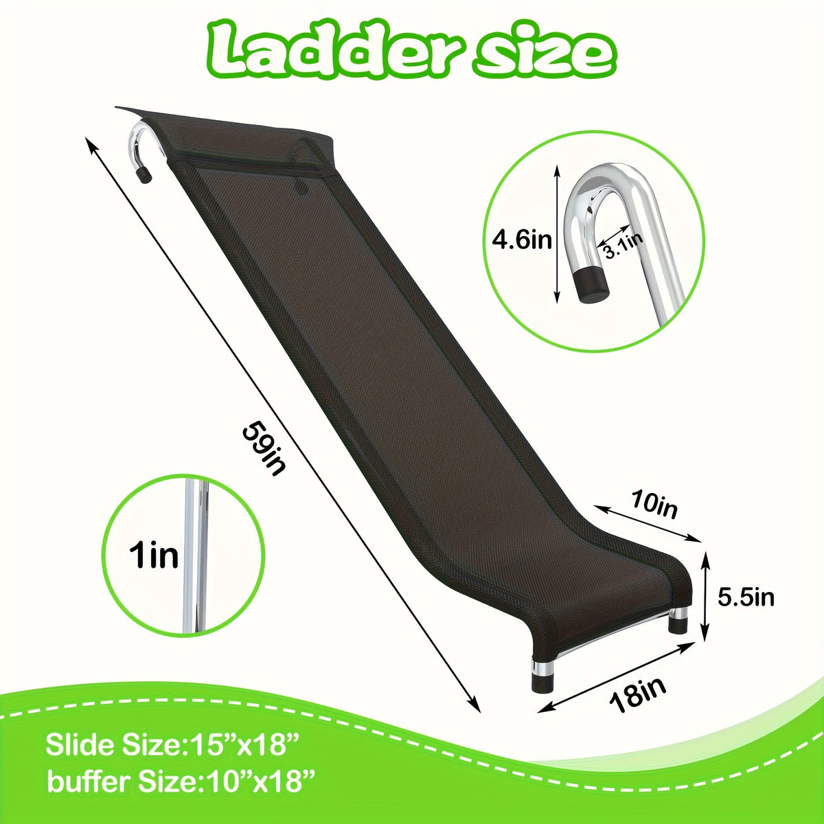 Trampoline Ladder and Slide Kit 2-Step Wide Safety Stairs Tear-Resistant – PE Galvanized Steel Universal Trampoline Accessories for Outdoor Backyard Play Ages 14 Plus