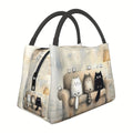 Insulated Lunch Tote Bag with Cute Cat Design – Reusable Polyester Cooler Bag with Zipper Closure, Portable & Easy to Clean, Ideal for Work, Picnics, Beach, Hiking & Everyday On-the-Go Meals
