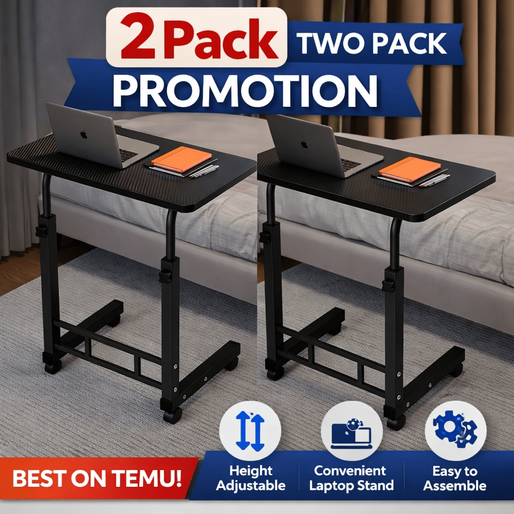 Mobile Lift Table Adjustable Height Rolling Laptop Desk with Wheels Bedside Sofa Side Table for Bedroom Home Office Dorm