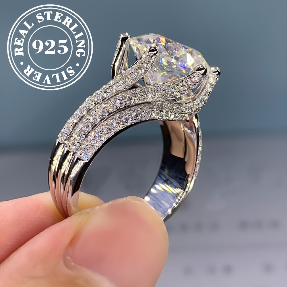 925 Sterling Silver Six-Prong Moissanite Engagement Ring Women – Classic Luxury Solitaire Brilliant Diamond Alternative Anniversary Gift Elegant Design