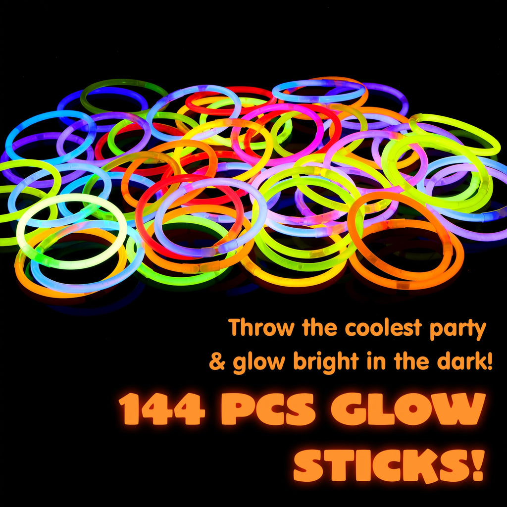 144 Pack Glow Sticks Bulk 8 Inch 10-14 Hour Glow 7 Vibrant Colors Bracelets Necklaces Glow in the Dark Party Supplies for Halloween Christmas New Years Eve Concert Festival Birthday Party Favors