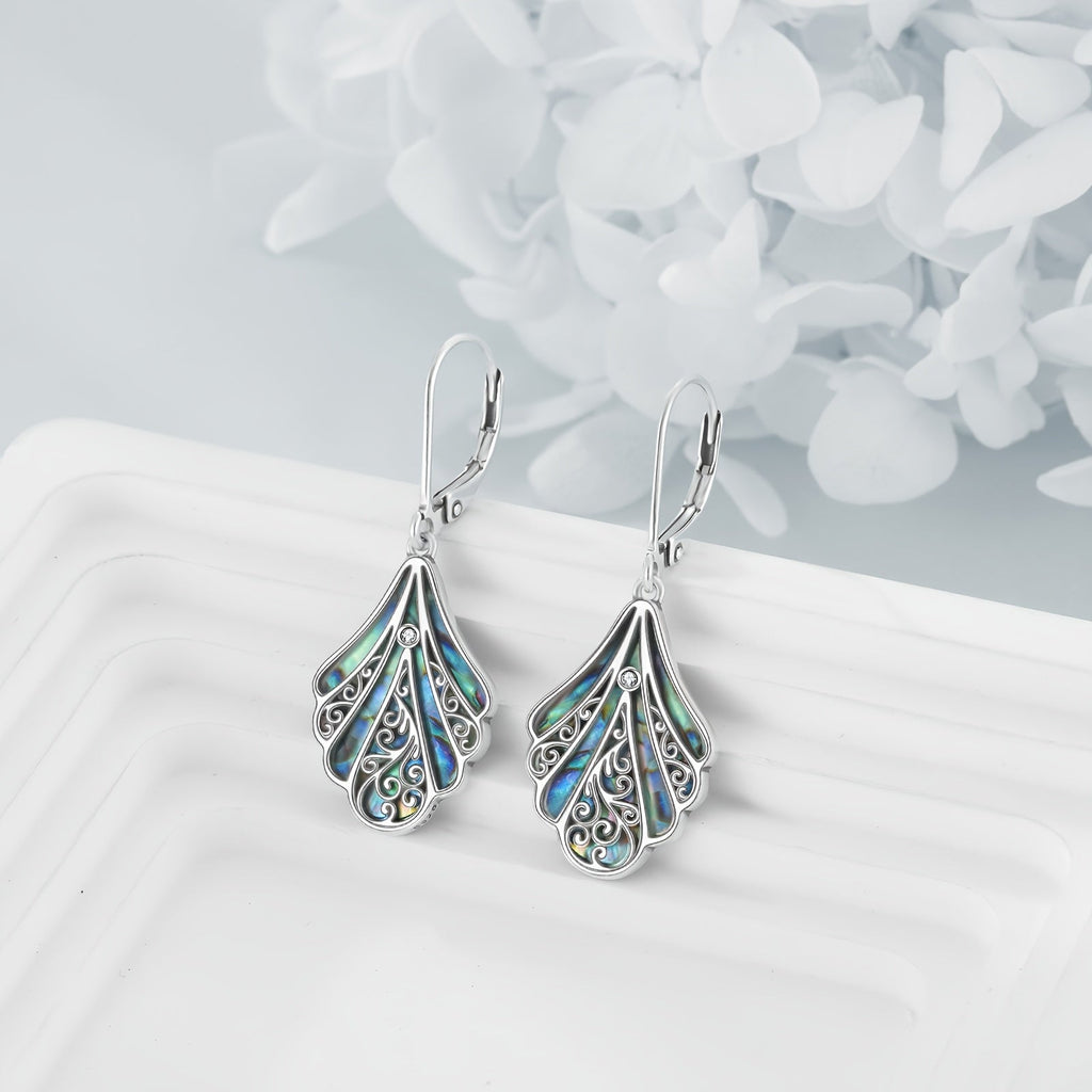 925 Sterling Silver Abalone Shell Dangle Drop Earrings for Women – Boho Filigree Iridescent Statement Jewelry Gift for Birthday Anniversary Wedding