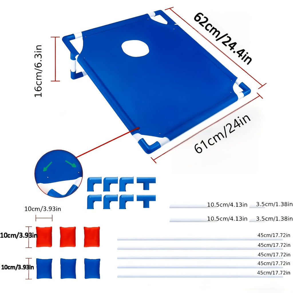 Cornhole Game Set with 6 Bean Bags Dual-Color Board and Carry Bag for Backyard Outdoor Party Beach Camping Indoor Entertainment – Gift Box Included Red Blue