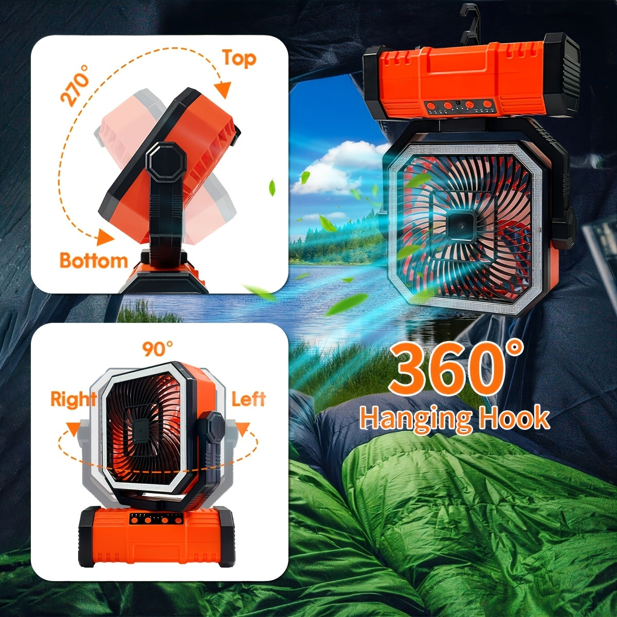 20000mAh Portable Camping Fan with Remote Control, LED Lights & 4 Speeds – Rechargeable Battery Operated Oscillating Tent Fan with 360° Rotation & Power Bank for Outdoor Camping, RV, Travel & Home Backup
