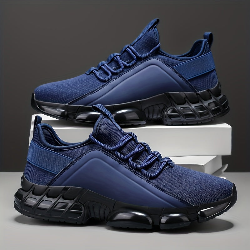 Men's Lightweight Breathable Mesh Sneakers PVC Sole Low-Top Lace-Up – Casual Sports Shoes in Blue & Black Solid Color for Daily Wear Running Training US Sizes 6.5 to 12.5