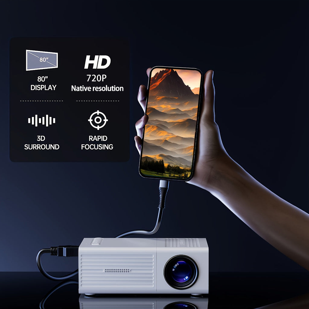 Mini Projector 1280x720P Native Resolution with Mobile Screen Projection – Portable Home Theater Projector for Office Outdoor Camping Movies iPhone Android Laptop