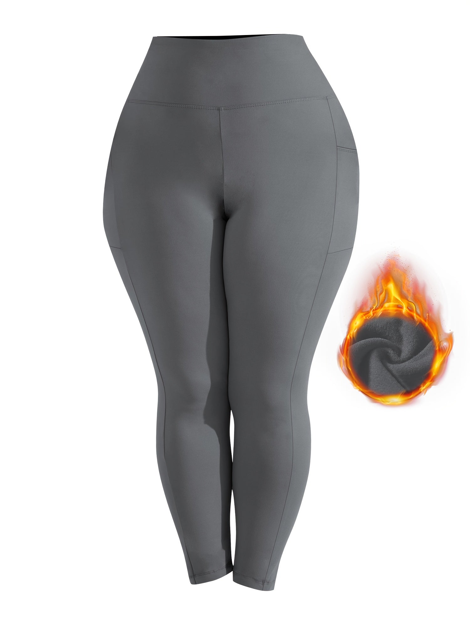 Women's Plus Size Yoga Pants with Pockets – High-Waist Fleece-Lined Warm Leggings for Fall & Winter, Tight-Fitting Elastic Sports Base Layer Pants, Sizes 1XL-5XL in Black, Gray, Burgundy & Navy