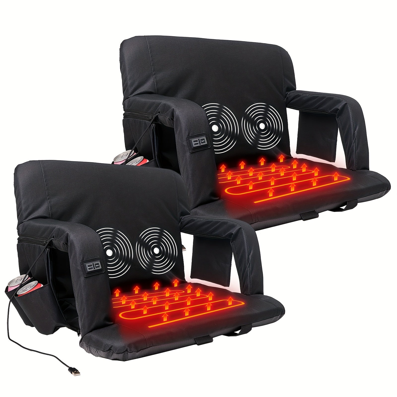 LILYPELLE Double Heated Stadium Seat with Back & Arm Support – Portable Bleacher Seat with 6 Reclining Positions, USB Heated Cushion for Sports Events, Outdoor Games, Travel & Hiking (Power Bank Not Included)