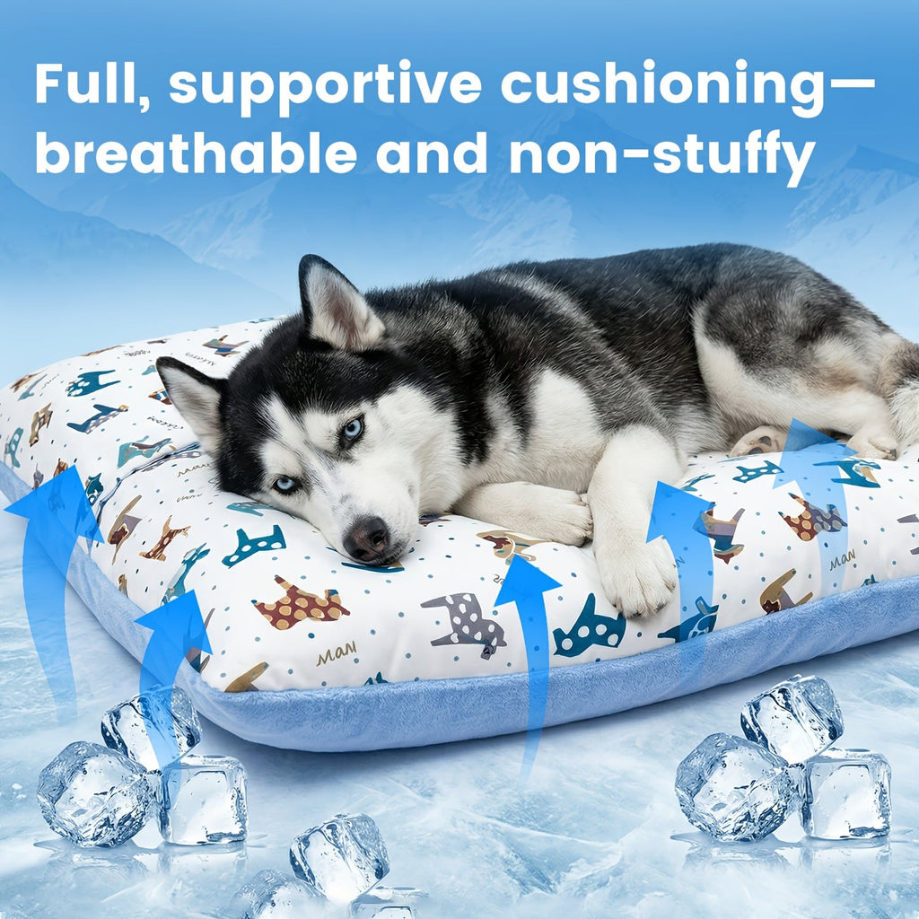Washable Dog Bed Mat Breathable All-Season Pet Mattress with Removable Cover Non-Slip Bottom Cute Animal Patterns Crate Pad for Small Medium Large Dogs Indoor Cats