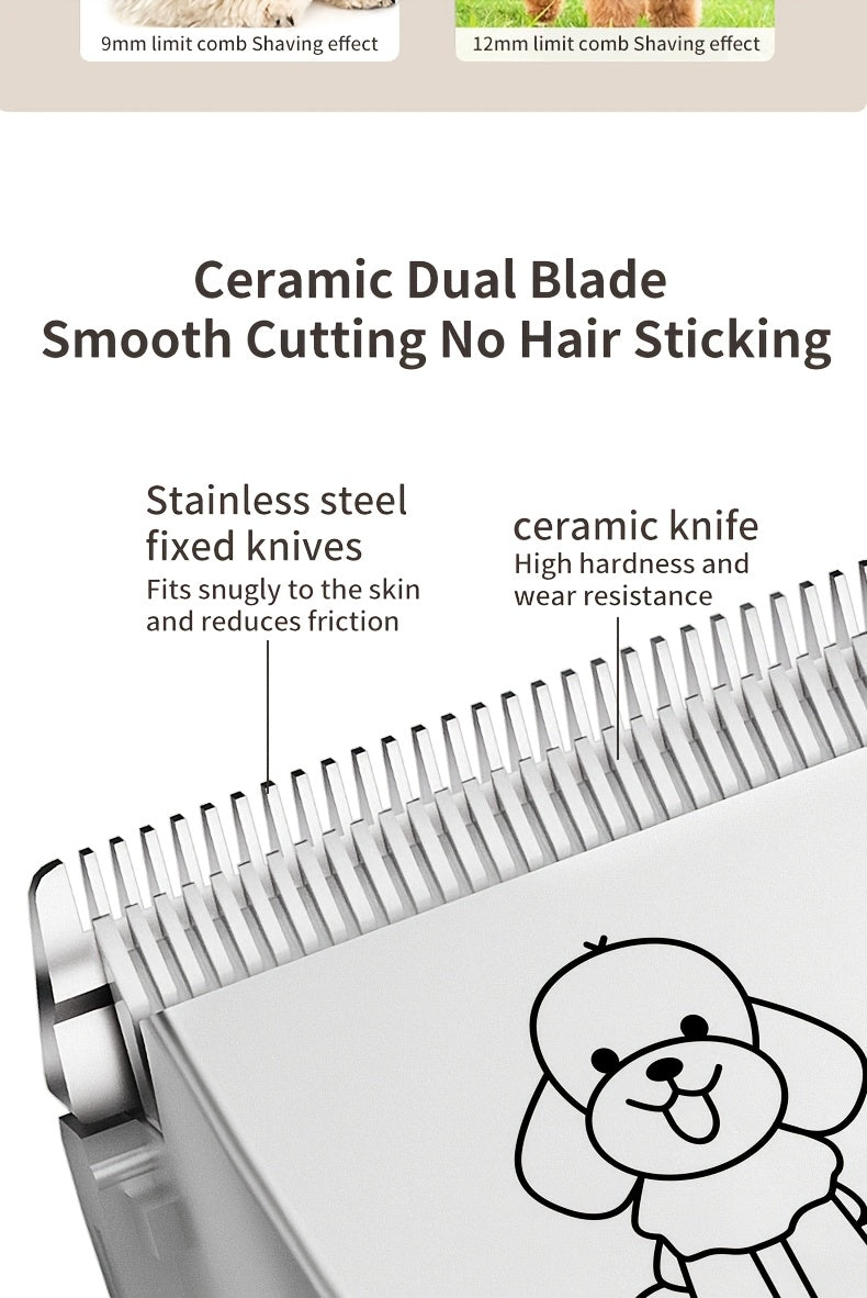 Dog Grooming Clippers Cordless Rechargeable LED Display - Professional Wireless Pet Hair Trimmer Detachable Blades 4 Comb Guides Low Noise 36V USB for Dogs Cats Small Animals