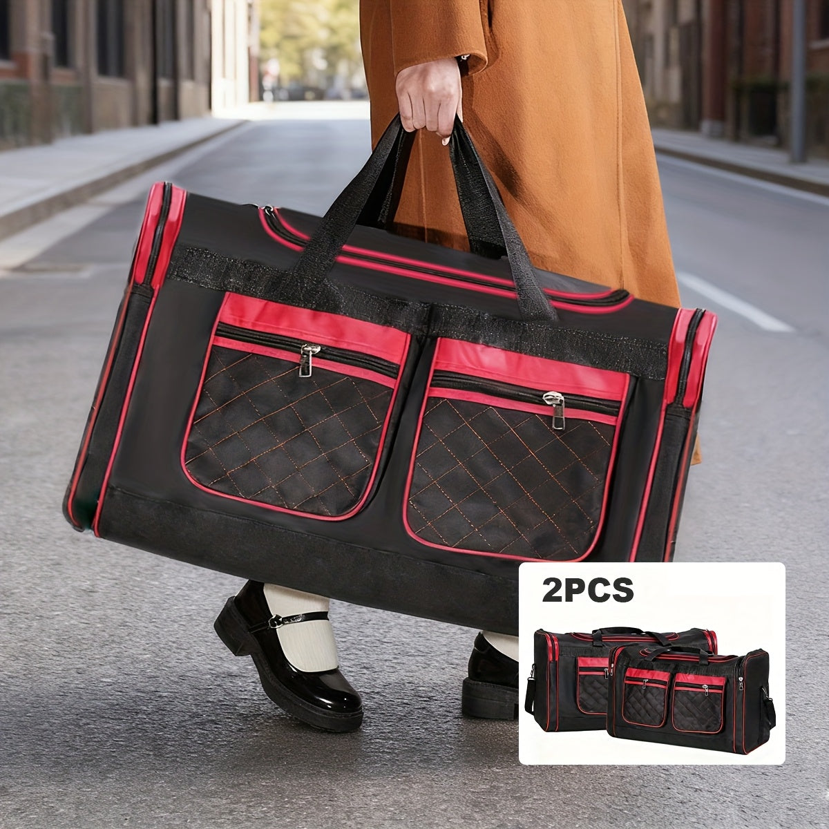 Heavy-Duty Large Capacity Travel Duffel Bag for Men & Women – Multi-Pocket Gym Bag with Adjustable Shoulder Strap & Zipper for Fitness, Weekend Trips, Business Travel & Outdoor Use, Red