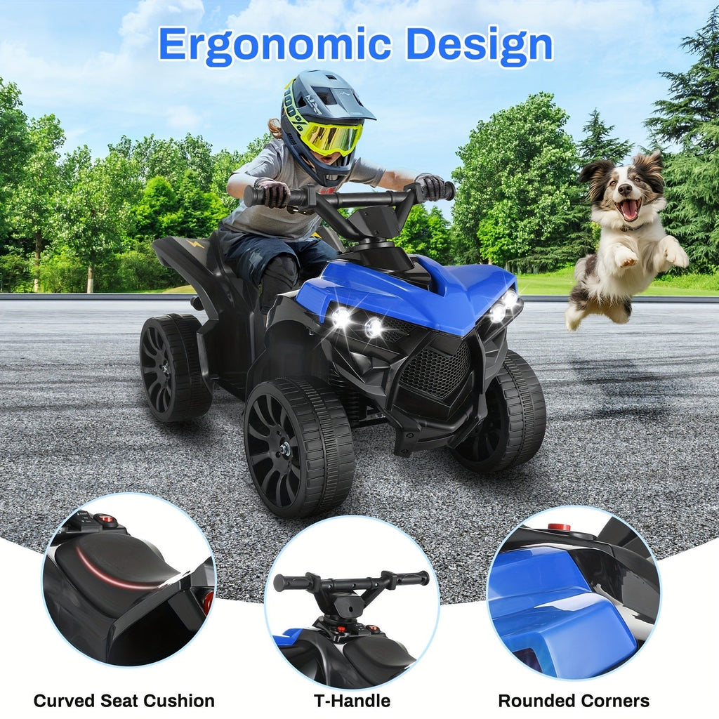 Kids Electric Quad ATV Ride-On Car with Headlights Pedal Accelerator All-Terrain Anti-Slip Tires 55 lbs Capacity 1.86 MPH Ride On Toy for Boys Girls Ages 3-6 Birthday Christmas Gift Blue Black Pink Red