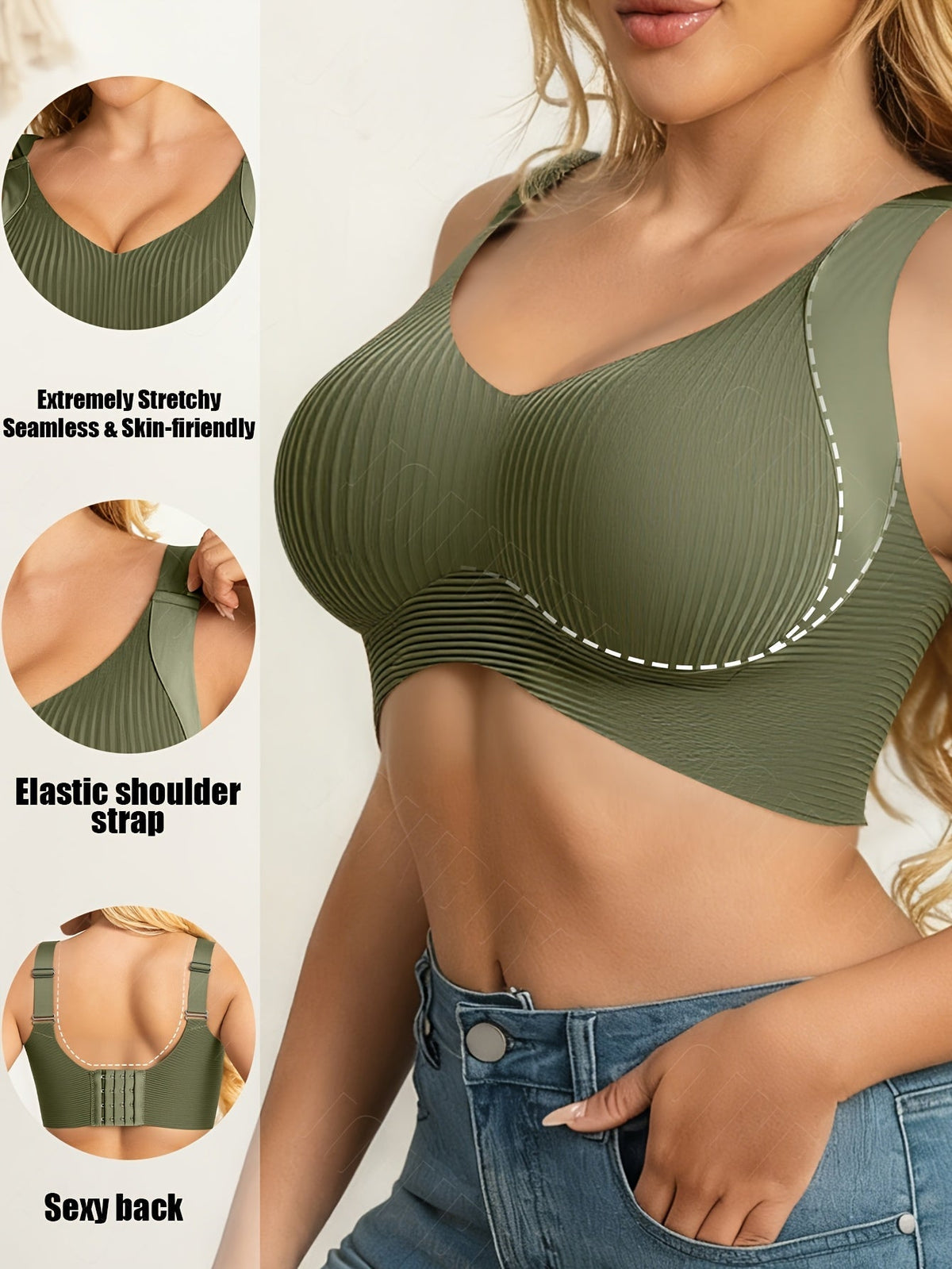 6 Pack Women's Seamless V-Neck Sports Bras Wireless – Non-Removable Pads Full Coverage Backless Bralette High Elasticity for Running Yoga Gym Daily Wear Mixed Colors Size S