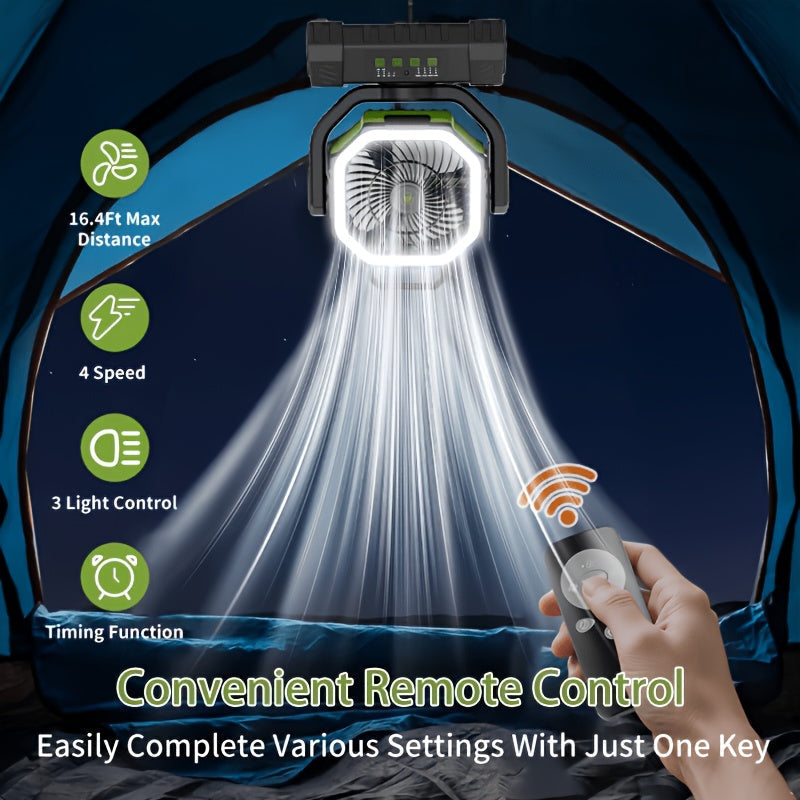 20000mAh Camping Fan with Remote Control LED Light Oscillating 4 Speeds Timer Power Bank - Rechargeable Tent Fan for Camping Picnic BBQ Fishing Outdoor