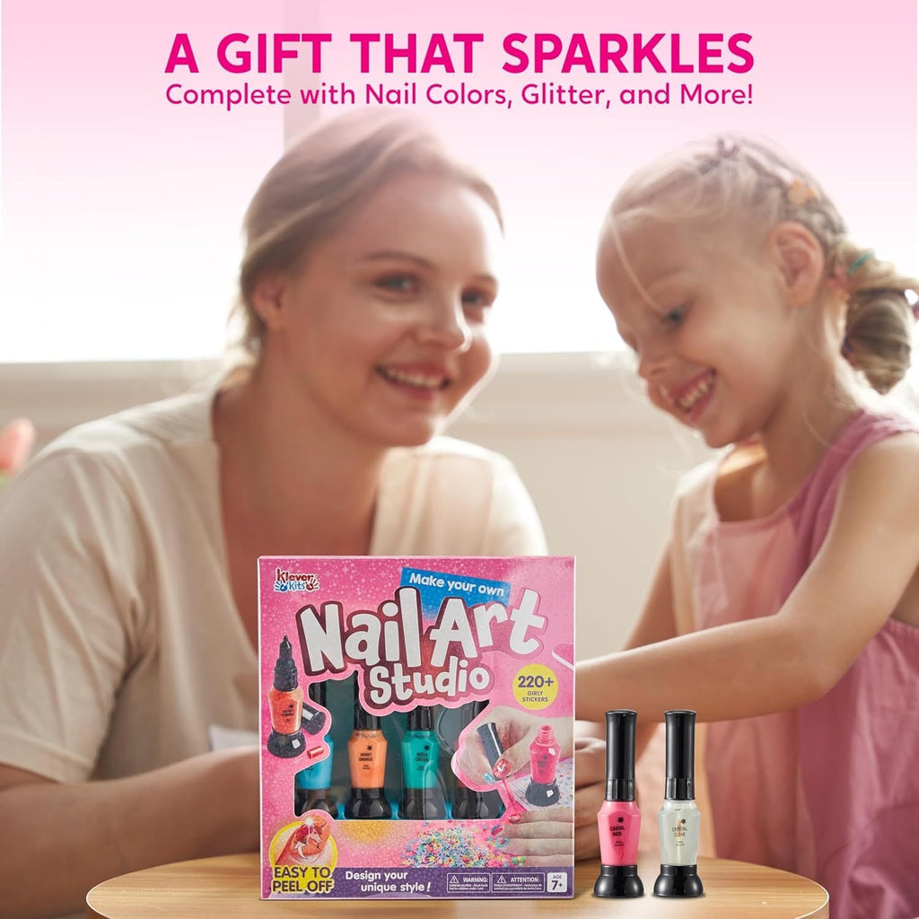 Kids Nail Art Kit for Girls Non-Toxic Nail Polish Set with Glitter Stickers Sequins 220+ Designs 6 Color Pens Children Nail Studio Birthday Christmas Gift Ages 7 and Up