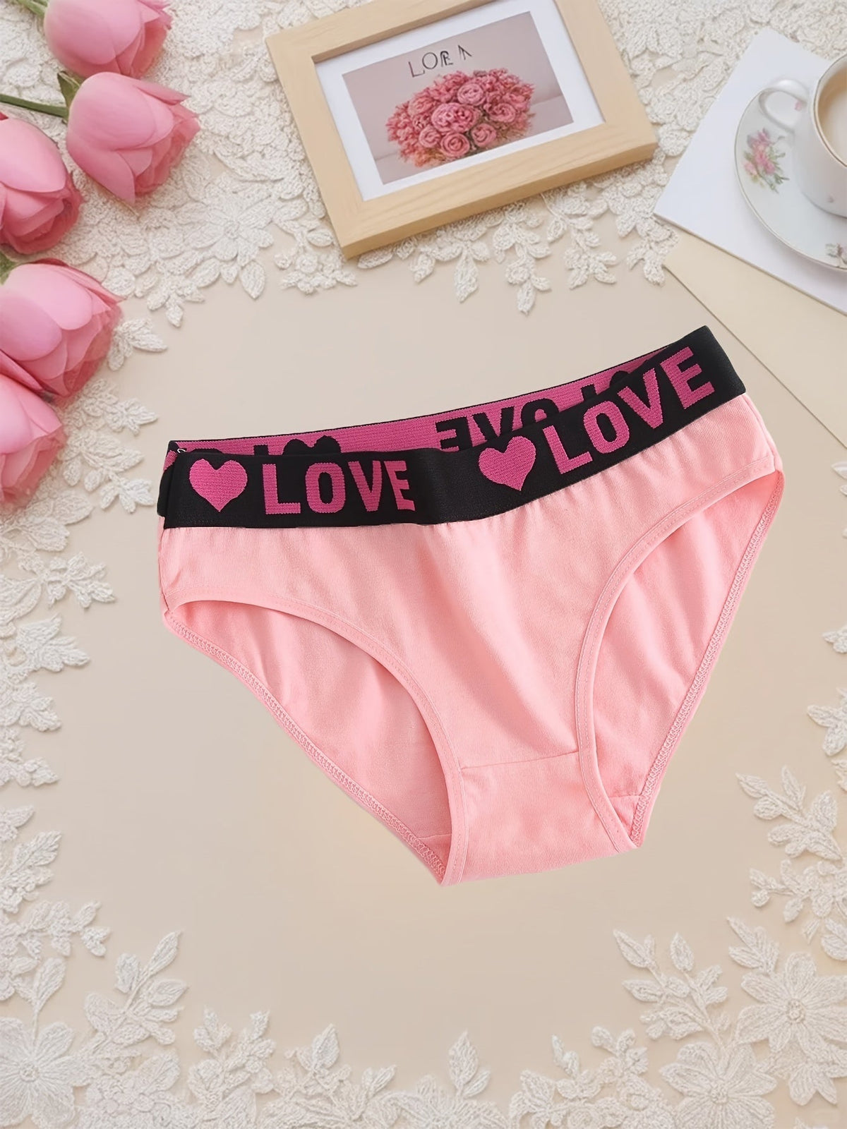 10-Pack Women's Cotton Panties Heart Print Breathable Soft Briefs Wide Waistband S-5XL Plus Size Ladies Underwear Mixed Colors