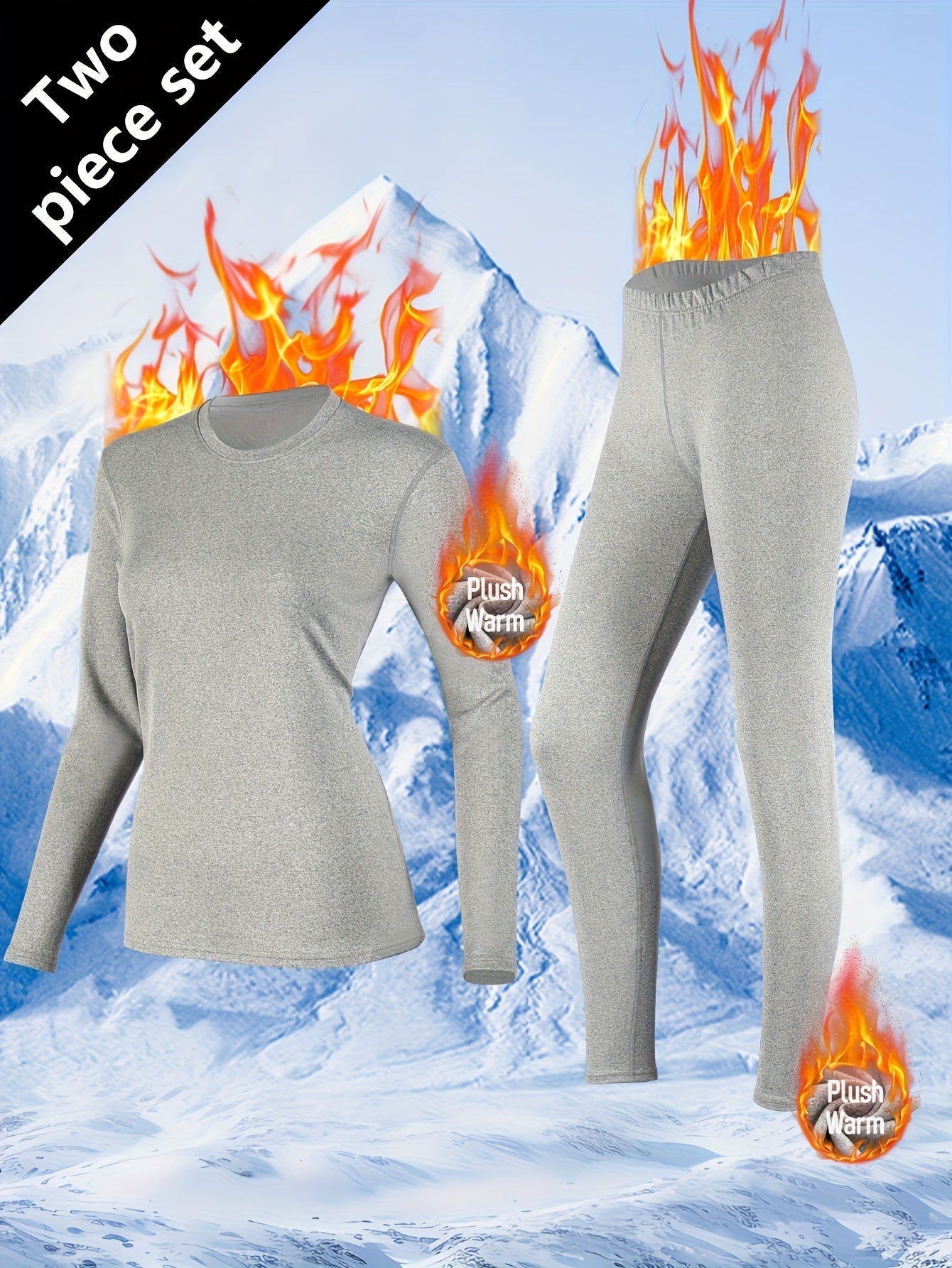 Women's Thermal Underwear Set 2 Piece Fleece Lined Leggings & Top, Compression Base Layer for Winter Sports Skiing Yoga Cycling, Warm Activewear Loungewear Sleepwear for Cold Weather