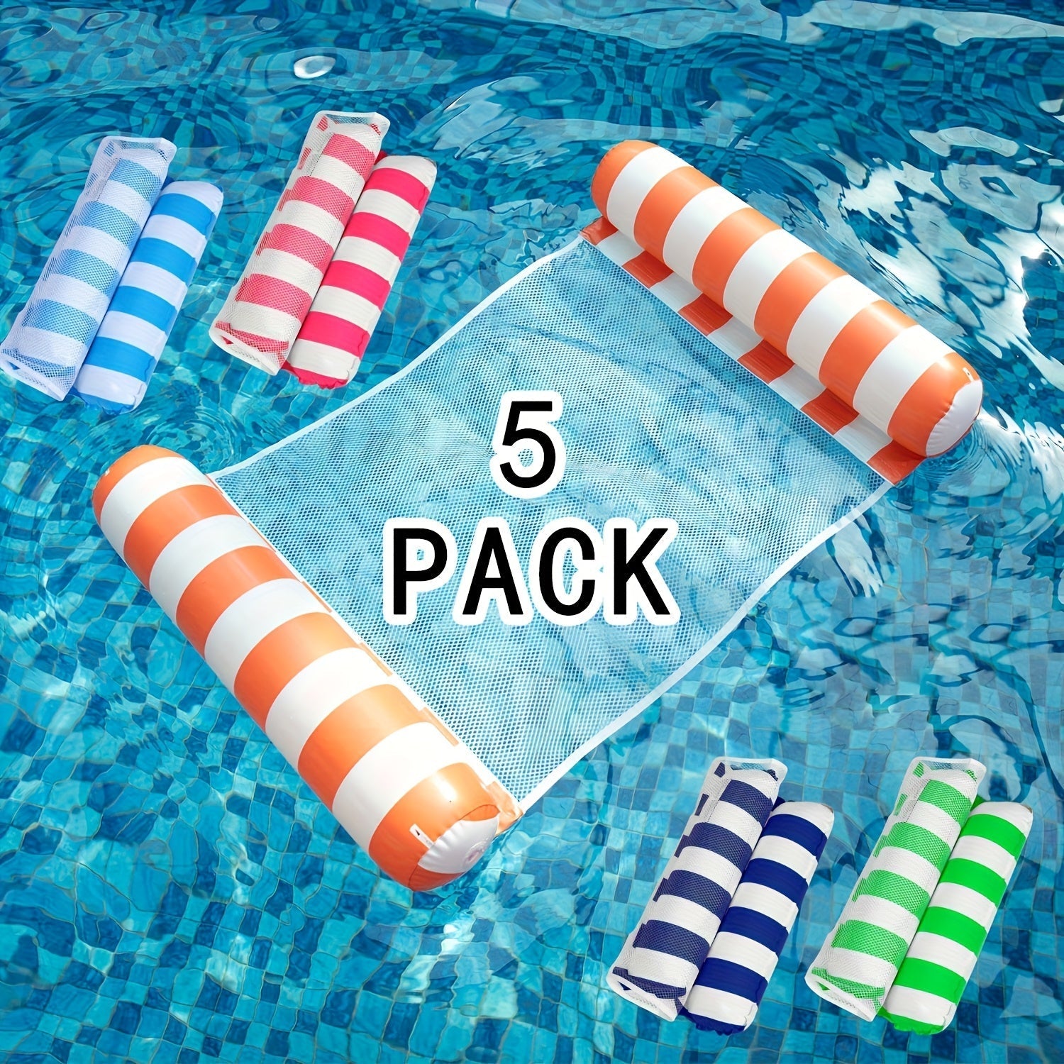 4-in-1 Inflatable Pool Float Lounger for Adults Hammock Raft Exercise Saddle Striped Colorful Swimming Ring Floating Bed for Pool Lake Beach 5-Pack and 8-Pack Options