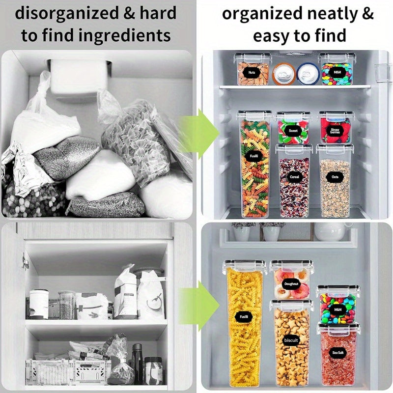 Airtight Food Storage Containers Set with Flip Lids, Labels & Marker – BPA-Free Plastic Pantry Organizer Boxes for Kitchen, Travel & Picnic, Fresh-Keeping Container Set in 12/14/20/48/84 Piece Options