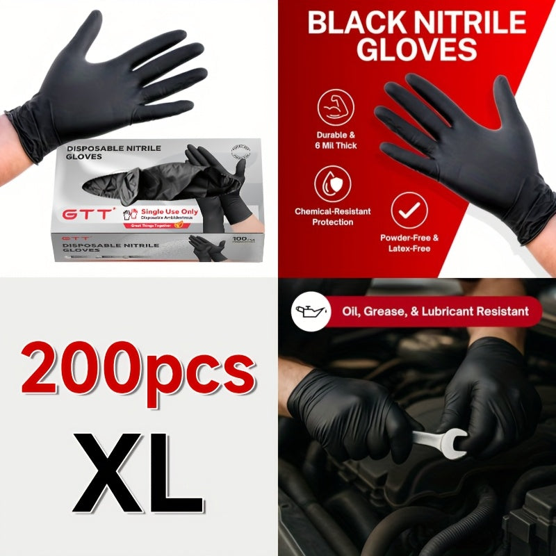 Black Nitrile Disposable Gloves 200 Count – 6 Mil Thick, Latex-Free, Powder-Free, Chemical Resistant, Flexible Form-Fitting, S/M/L/XL for Mechanic, Maintenance, Cleaning, Food Service & Medical Use