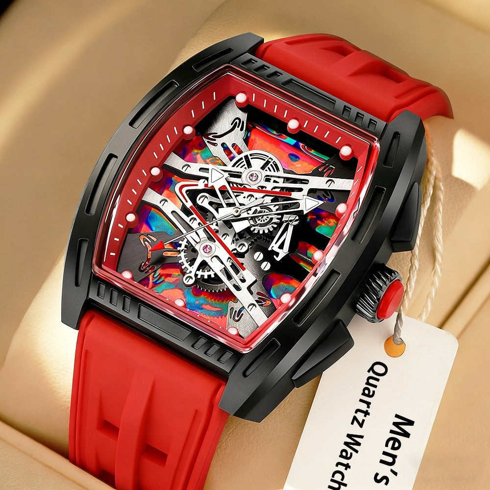 Men's Barrel Tonneau Quartz Watch Retro Vintage Silicone Strap – Analog Fashion Wristwatch 5 Colors White Black Red Blue Green, Birthday Gift for Him