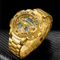 Dual Display Sport Watch for Men Large Face – LED Night Light 3ATM Waterproof Chronograph Alarm Calendar Field Military Style Wristwatch Gold Silver, Perfect Gift for Him