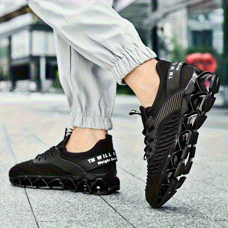Men's Breathable Running Shoes Lightweight Fish Scale Fabric Upper Durable Outsole Low Top for Running Hiking Walking Casual Sports White Black US 7-13.5