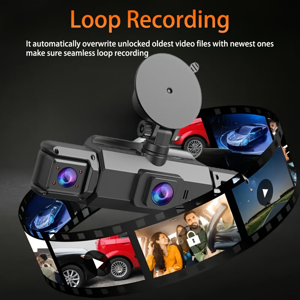 4K Dash Cam 360° Rotary 4-Channel Car DVR with Free 32GB SD Card Night Vision 24H Loop Recording Parking Monitor Front 4K Rear Left Right 1080P Cameras Rearview Camera for All Vehicles