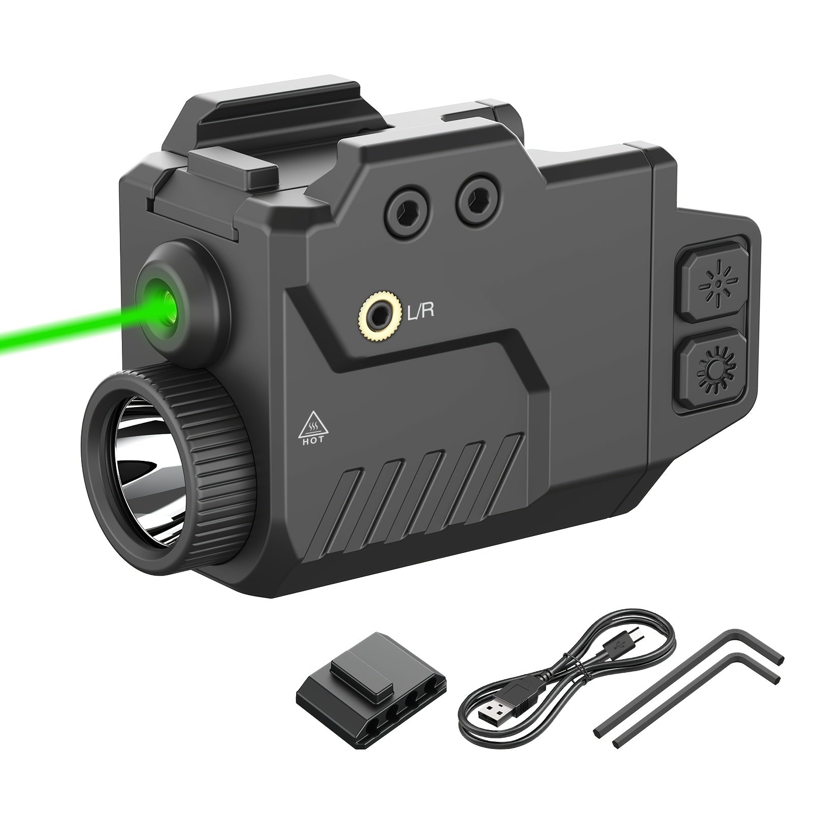 750 Lumen Tactical Flashlight Laser Sight Combo with Memory Function – Red Green Blue Laser Pistol Light Strobe Mode Slidable Picatinny Rail Mount for Full Size Handguns Rifles