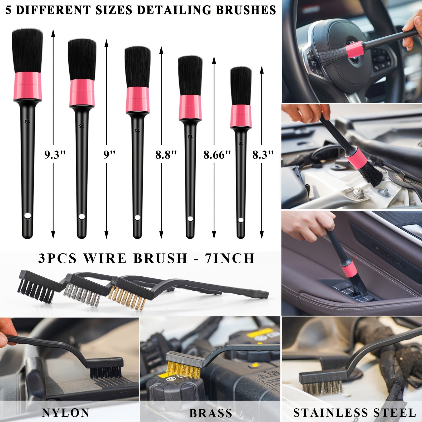 41-Piece Car Wash Detailing Kit with 120W Handheld Vacuum Cleaner Foldable Bucket Windshield Tool Tire Brush Snow Shovel Interior Exterior Complete Car Care Set Pink Black Blue