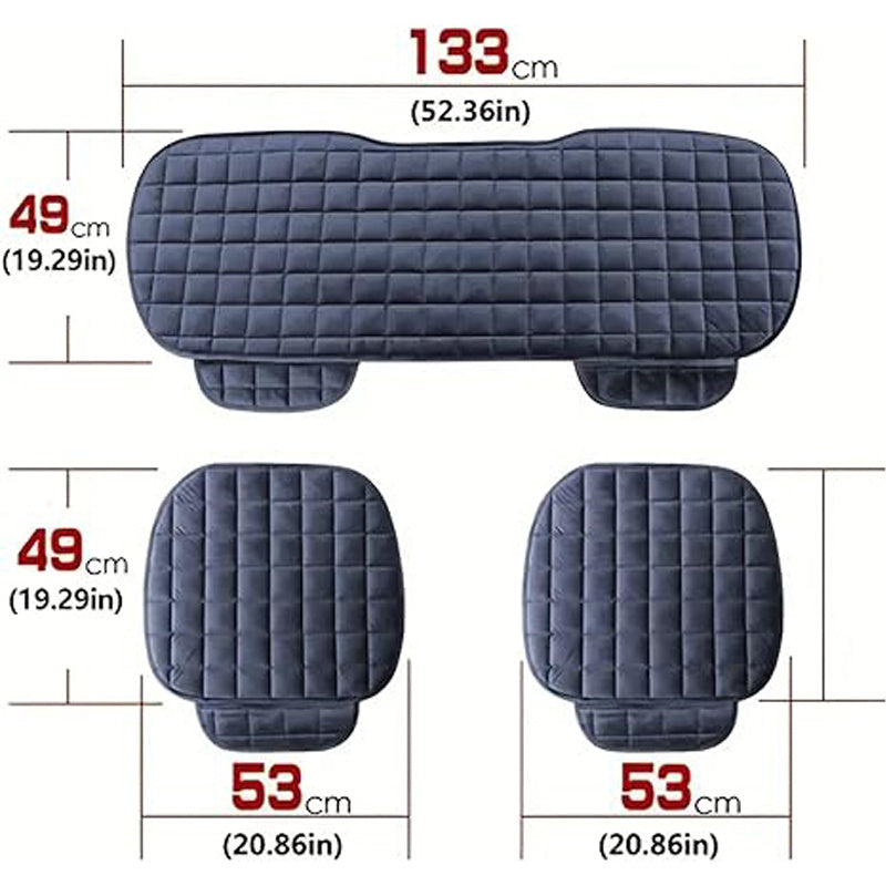 Plush Plaid Car Seat Cushion Protector 3-Piece Set – Thick Warm Memory Foam Pad, Non-Slip Breathable Universal Fit, Hand Washable Lightweight Car Seat Cover for 2 Front + 1 Back Seat, All Seasons