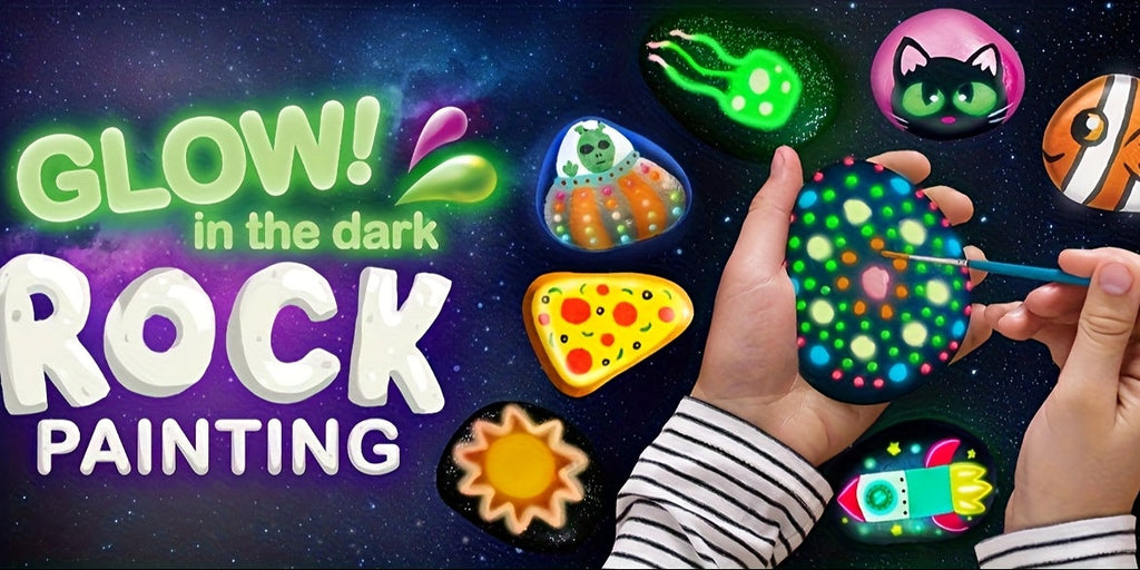 Glow in the Dark Stone Painting Kit for Kids – DIY Rock Art Craft Set with Luminescent Paint, Creative Outdoor Indoor Activity Gift for Boys Girls Birthday Party, Graffiti Painting Toy