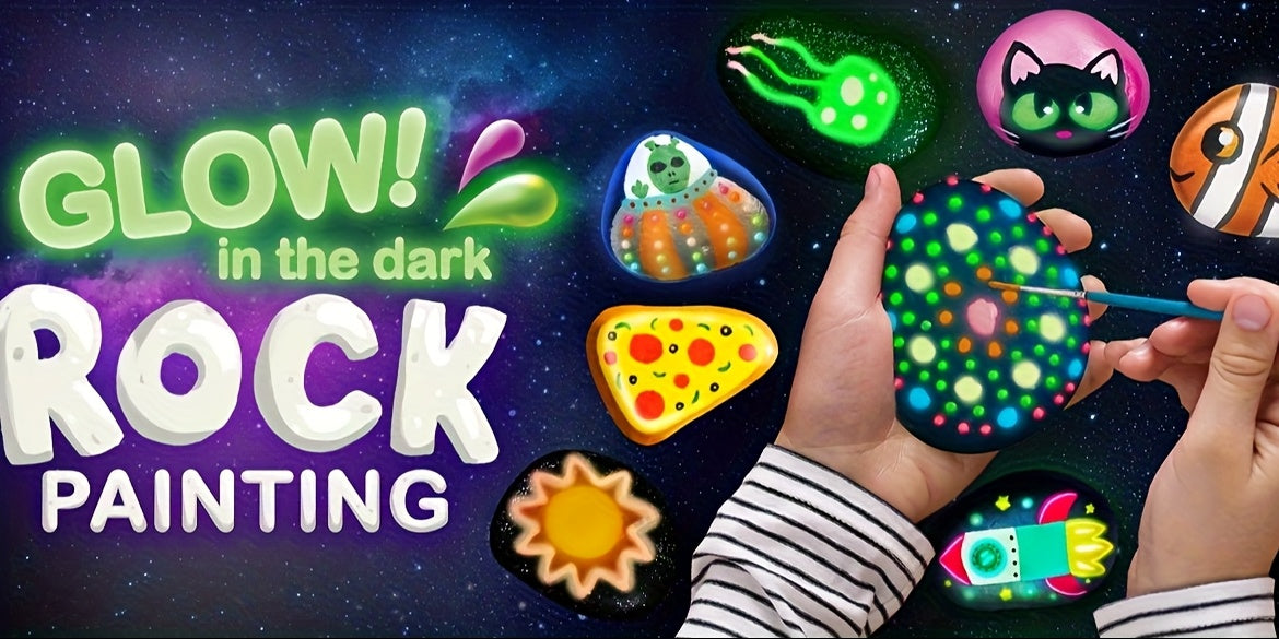 Glow in the Dark Stone Painting Kit for Kids – DIY Rock Art Craft Set with Luminescent Paint, Creative Outdoor Indoor Activity Gift for Boys Girls Birthday Party, Graffiti Painting Toy