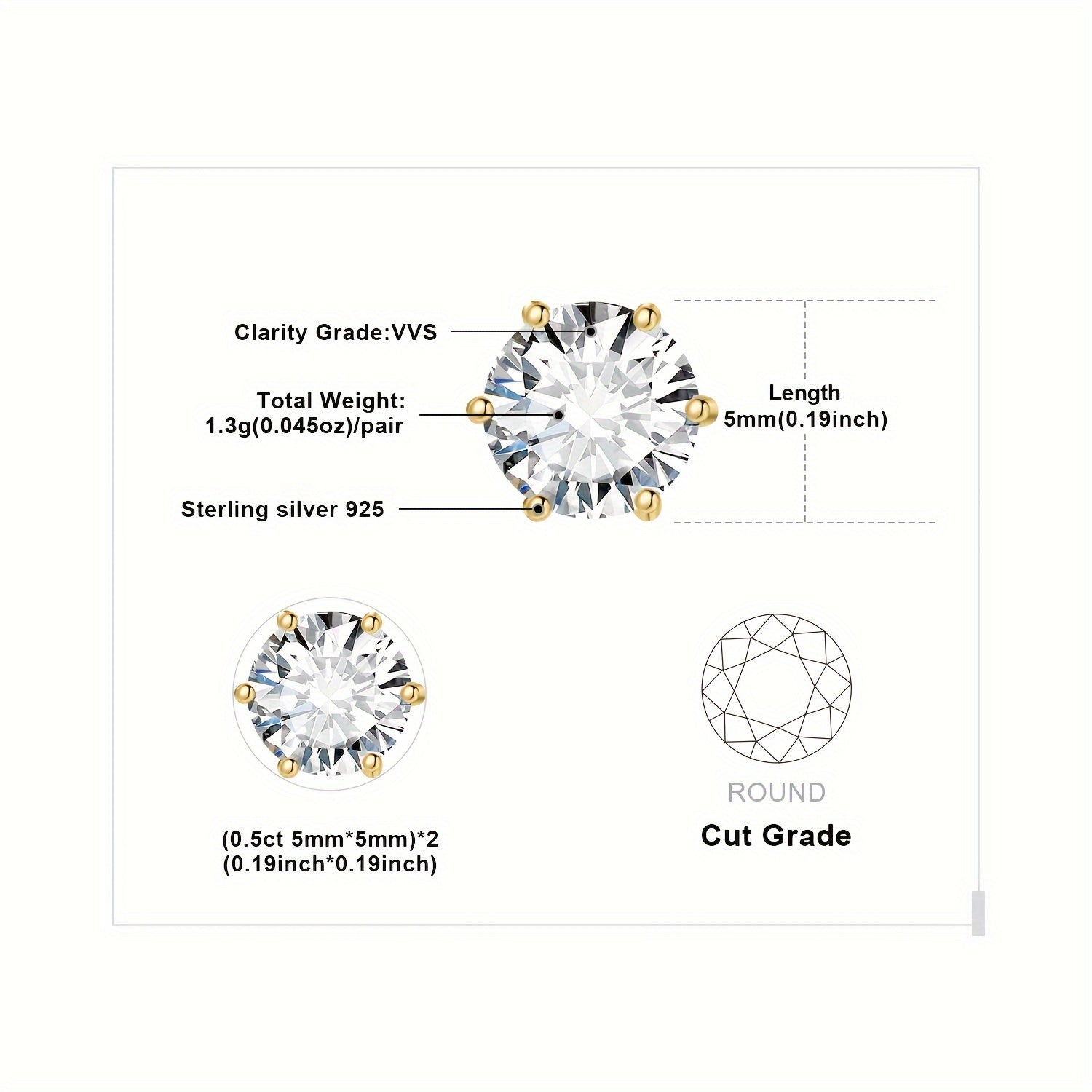Moissanite Stud Earrings 925 Sterling Silver Round Cut Brilliant Sparkle 0.6ct to 6ct Platinum Plated Wedding Engagement Fine Jewelry for Women Girls Daily Prom Party