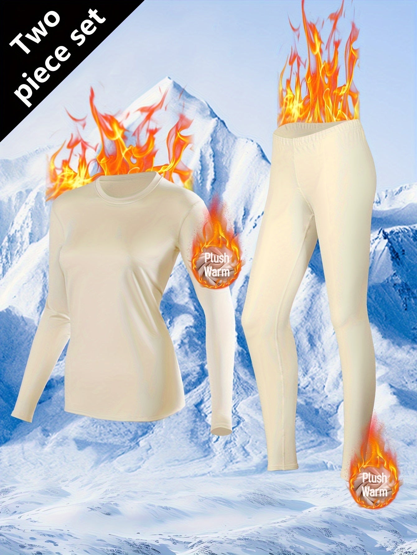 Women's Thermal Underwear Set 2 Piece Fleece Lined Leggings & Top, Compression Base Layer for Winter Sports Skiing Yoga Cycling, Warm Activewear Loungewear Sleepwear for Cold Weather