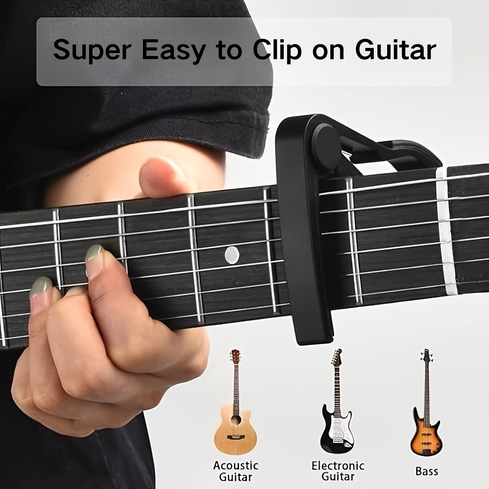 Guitar Clip-On Tuner & Capo Set with Picks 9pcs – Chromatic Multi-Mode Tuner for Acoustic, Electric, Bass, Violin & Ukulele, Spring-Loaded Capo, Rosewood Picks Included
