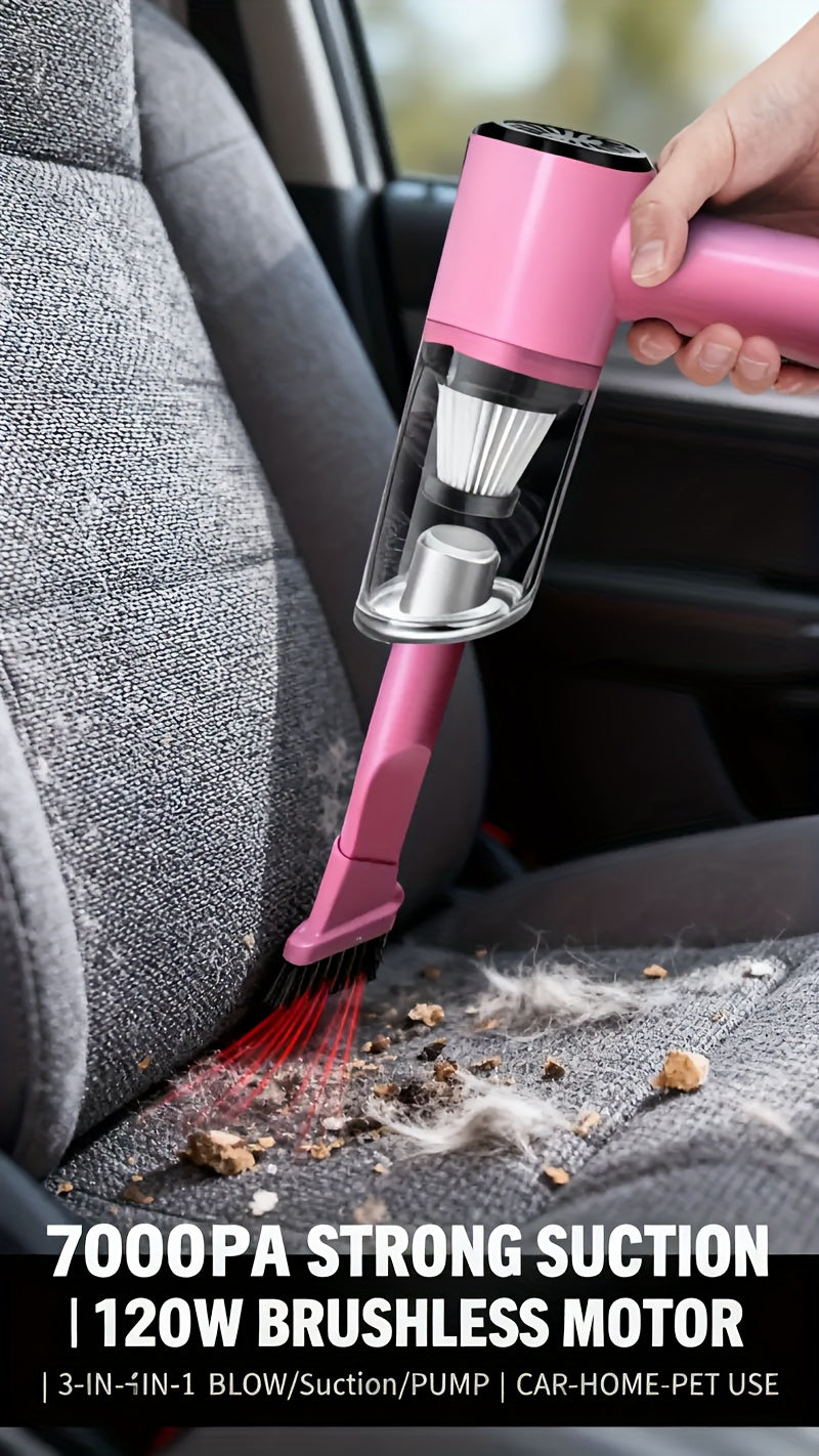 Cordless Car Vacuum Cleaner 7KPa Strong Suction 80dB Quiet Operation 3 Nozzles Rechargeable Handheld Portable Auto Vacuum for Car Interior Home Pet Hair Women Gift Car Accessories