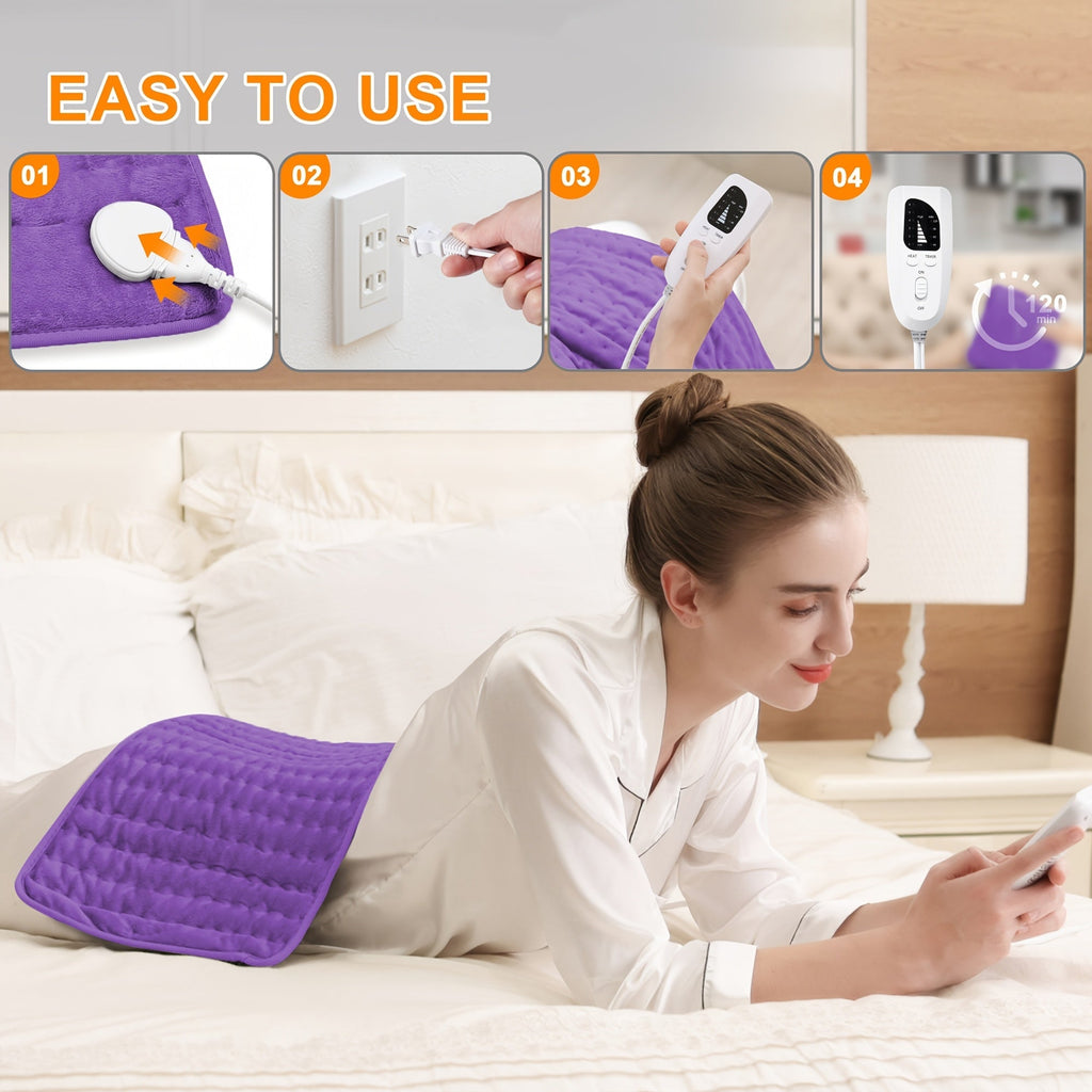 Extra Large Heating Pad 24"x12" for Back Neck Shoulders & Full Body – 6 Heat Settings 104–140°F, Wet & Dry Heat, Auto Shut-Off Timer, Machine Washable Ultra-Soft Flannel Electric Pad for Pain Relief