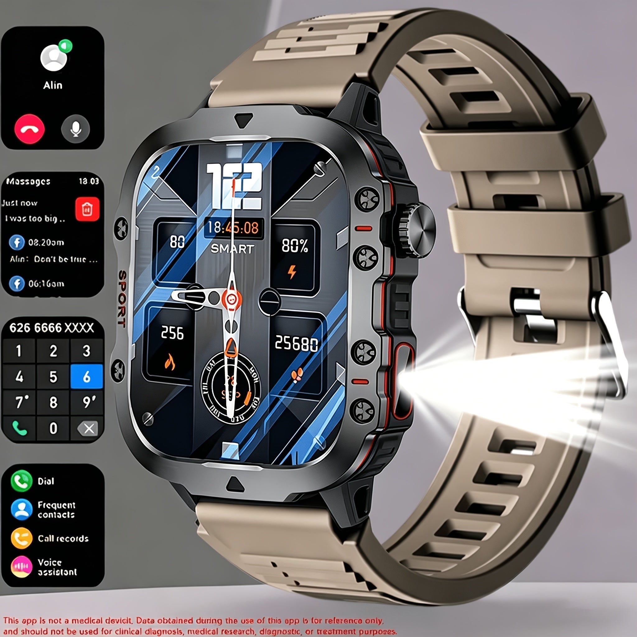 Large Screen Smartwatch Compatible with iPhone Android Wireless Calling SMS Fitness Tracker Heart Rate Monitor Remote Camera Control USB Rechargeable for Men Women - Modern Design Travel Gift
